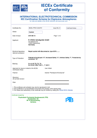 Thumbnail of document Ex certificate IECEXPTB100047 X 000 00 20307